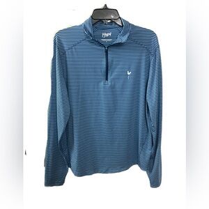 Mugsy Men's Golf Blue Striped Quarter Zip Performance Pullover Shirt- Size Small